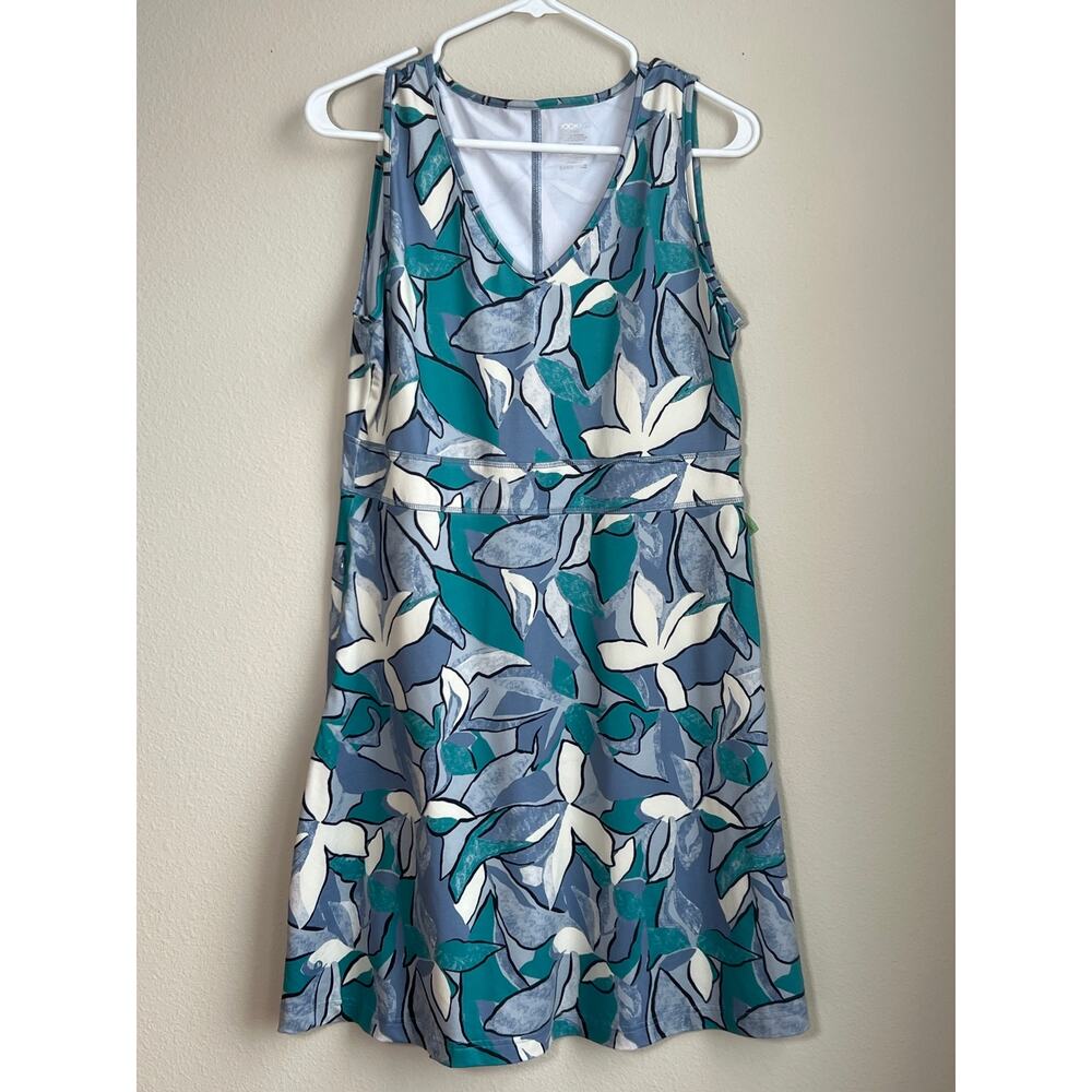 Jockey Out & About Dress | Blue Green Abstract Floral | Zipped Pockets | Sz M